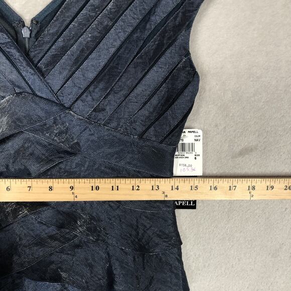 NWT ADRIANNA PAPELL Cocktail Dress Sz 6 Blue Midi Layered Lined Iridescent NEW - Picture 12 of 16